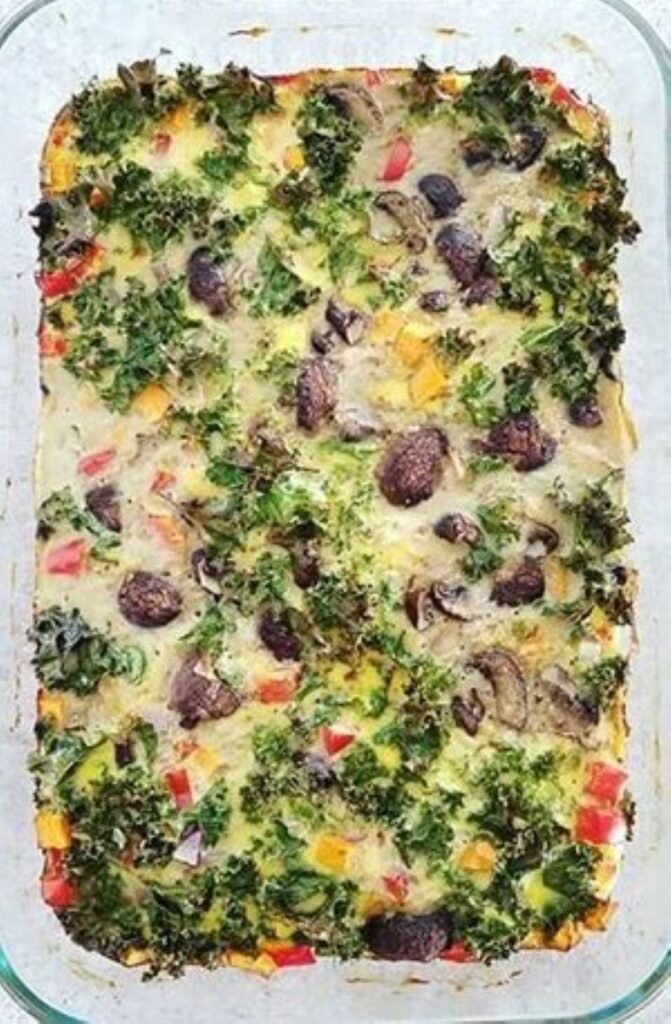 Vegetable egg bake in glass baking dish