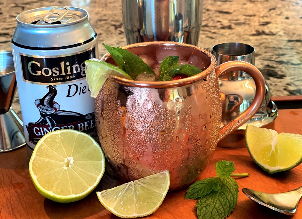 Raspberry Moscow mule with Goslings ginger beer and lime