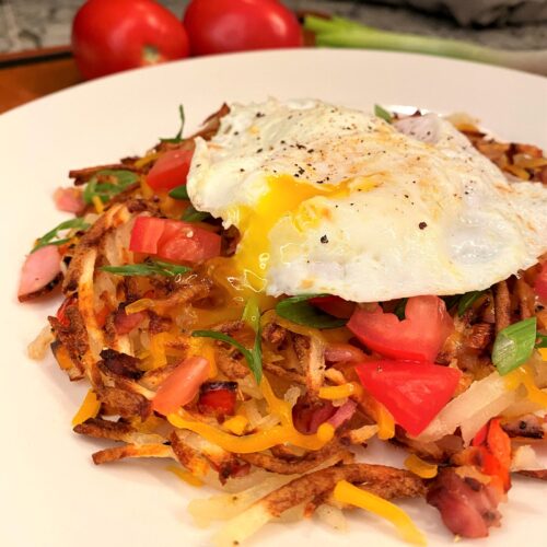 Loaded Air Fryer Hashbrowns with Egg
