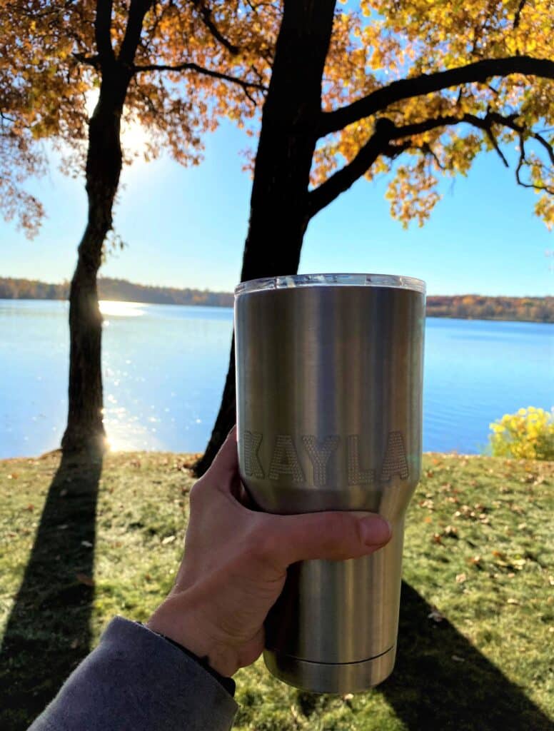 Minnesota mule in insulated mug with lake in background
