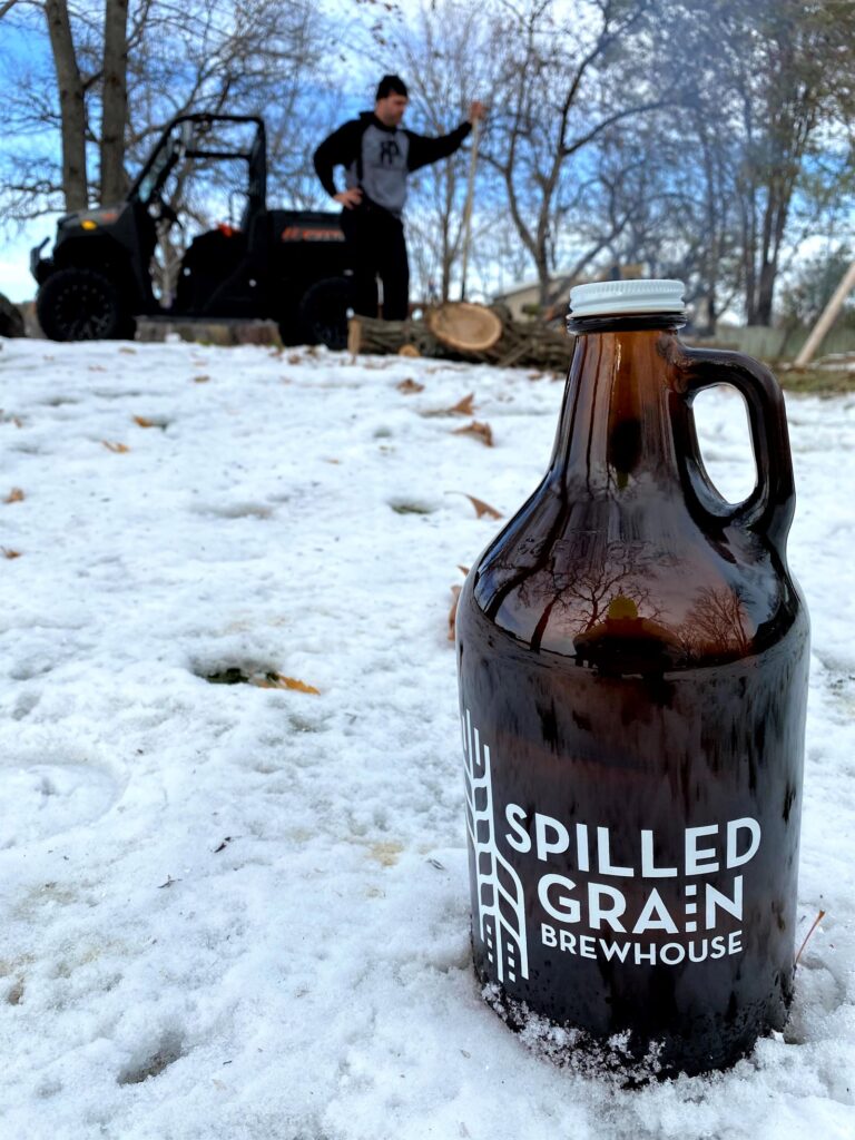 Spilled Grain Brewery Growler in snow